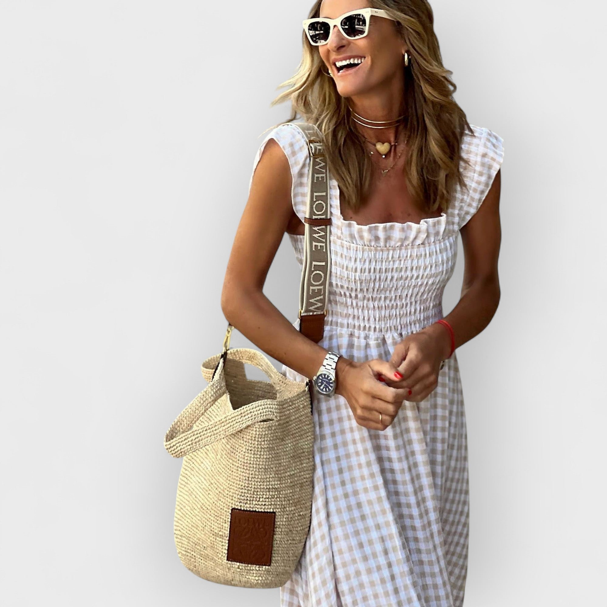 OLIVIA - PLAID RUFFLE-SLEEVE SMOCKED MAXI DRESS