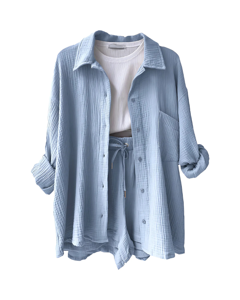 MAYA - COTTON BUTTON-UP SHORTS SET