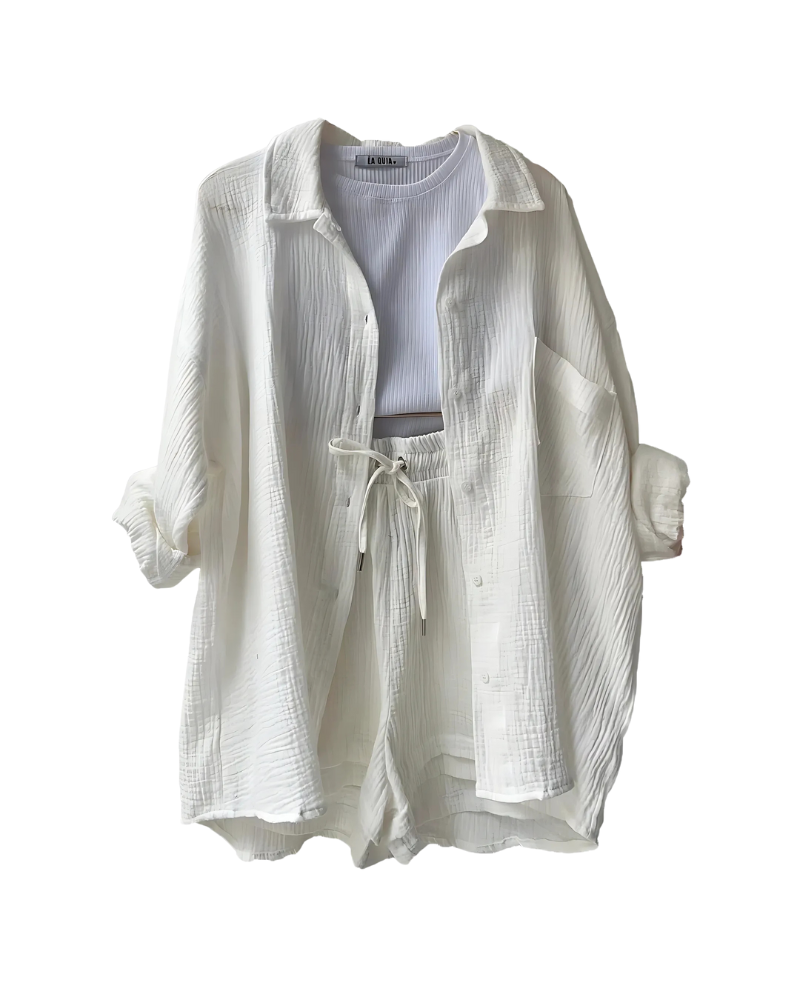 MAYA - COTTON BUTTON-UP SHORTS SET