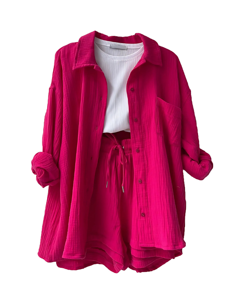 MAYA - COTTON BUTTON-UP SHORTS SET
