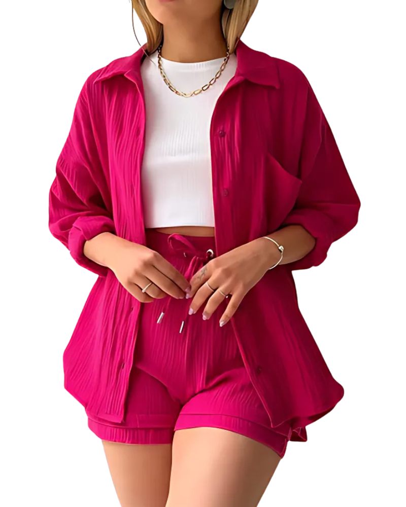 MAYA - COTTON BUTTON-UP SHORTS SET
