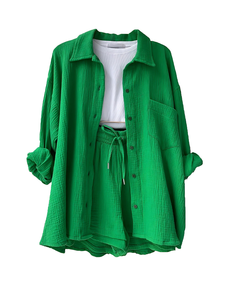 MAYA - COTTON BUTTON-UP SHORTS SET