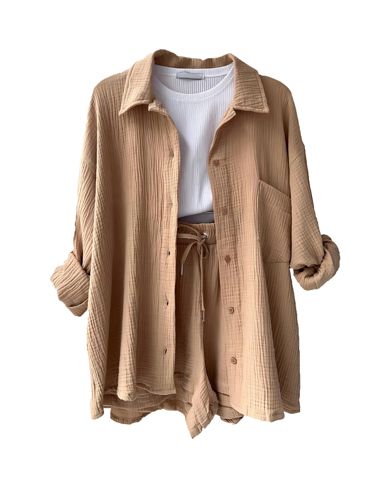 MAYA - COTTON BUTTON-UP SHORTS SET