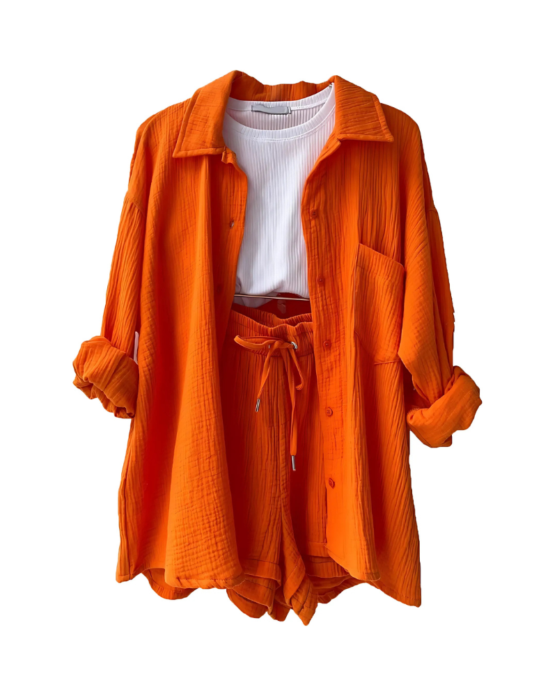MAYA - COTTON BUTTON-UP SHORTS SET