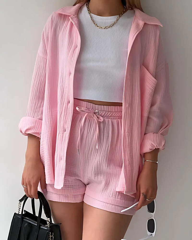 MAYA - COTTON BUTTON-UP SHORTS SET