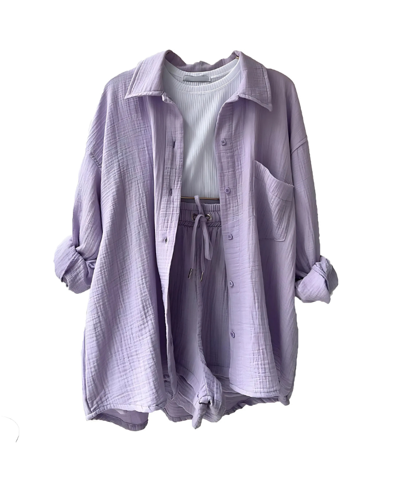 MAYA - COTTON BUTTON-UP SHORTS SET