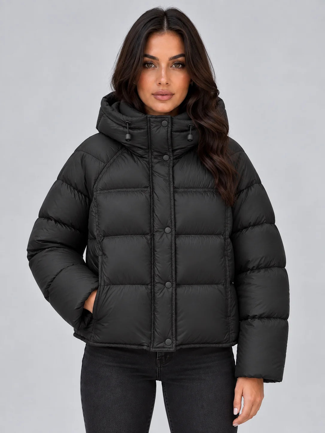 Black Puffer Jacket Women | Hooded Winter Coat 3