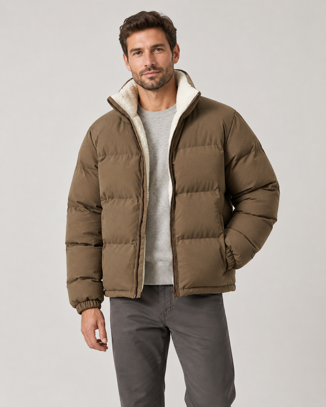 Men's Lightweight Lined Puffer Jacket Warm Winter Coat