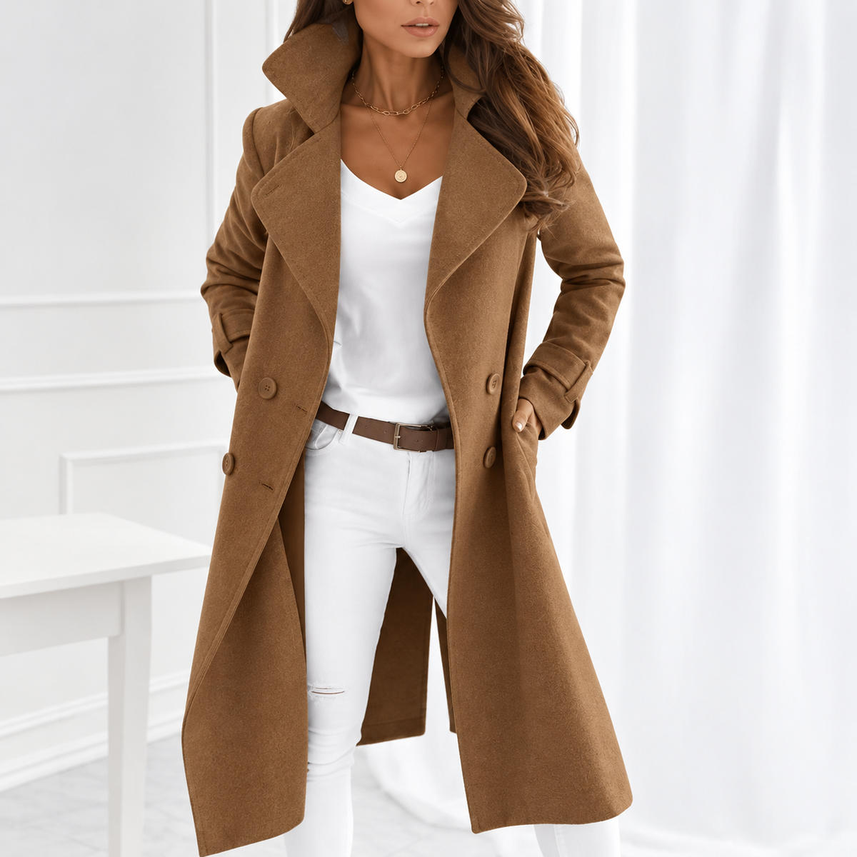 Women’s Wool Double-Breasted Coat Cozy Elegance for Fall Days