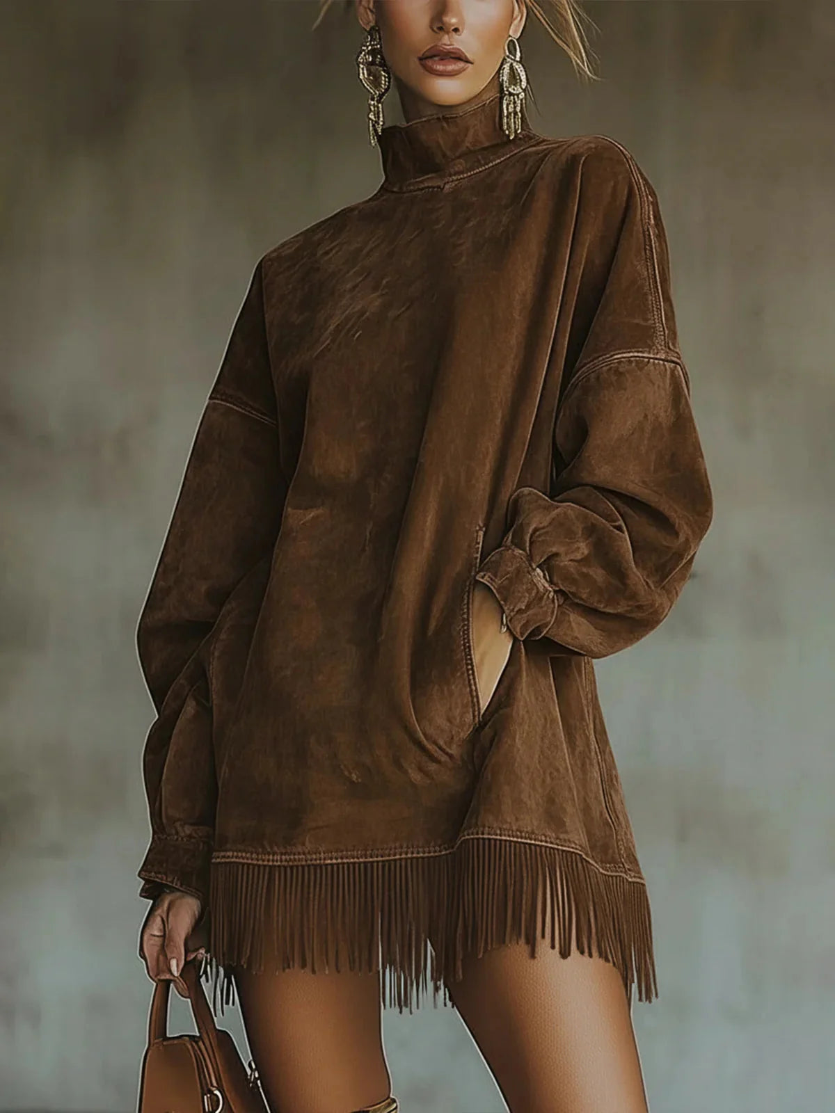 Darcie Suede Fringe Turtleneck Dress 1
