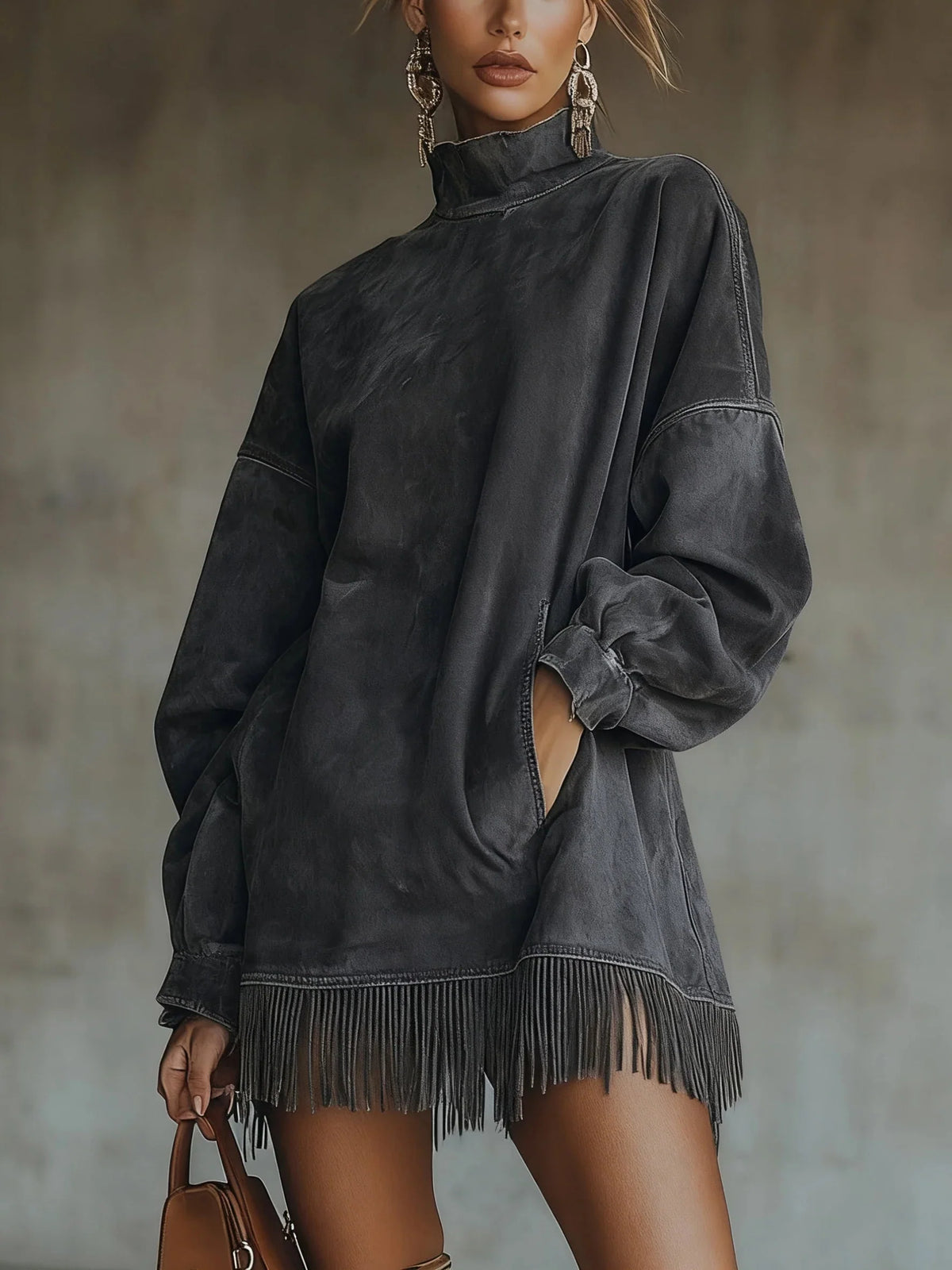 Darcie Suede Fringe Turtleneck Dress 2