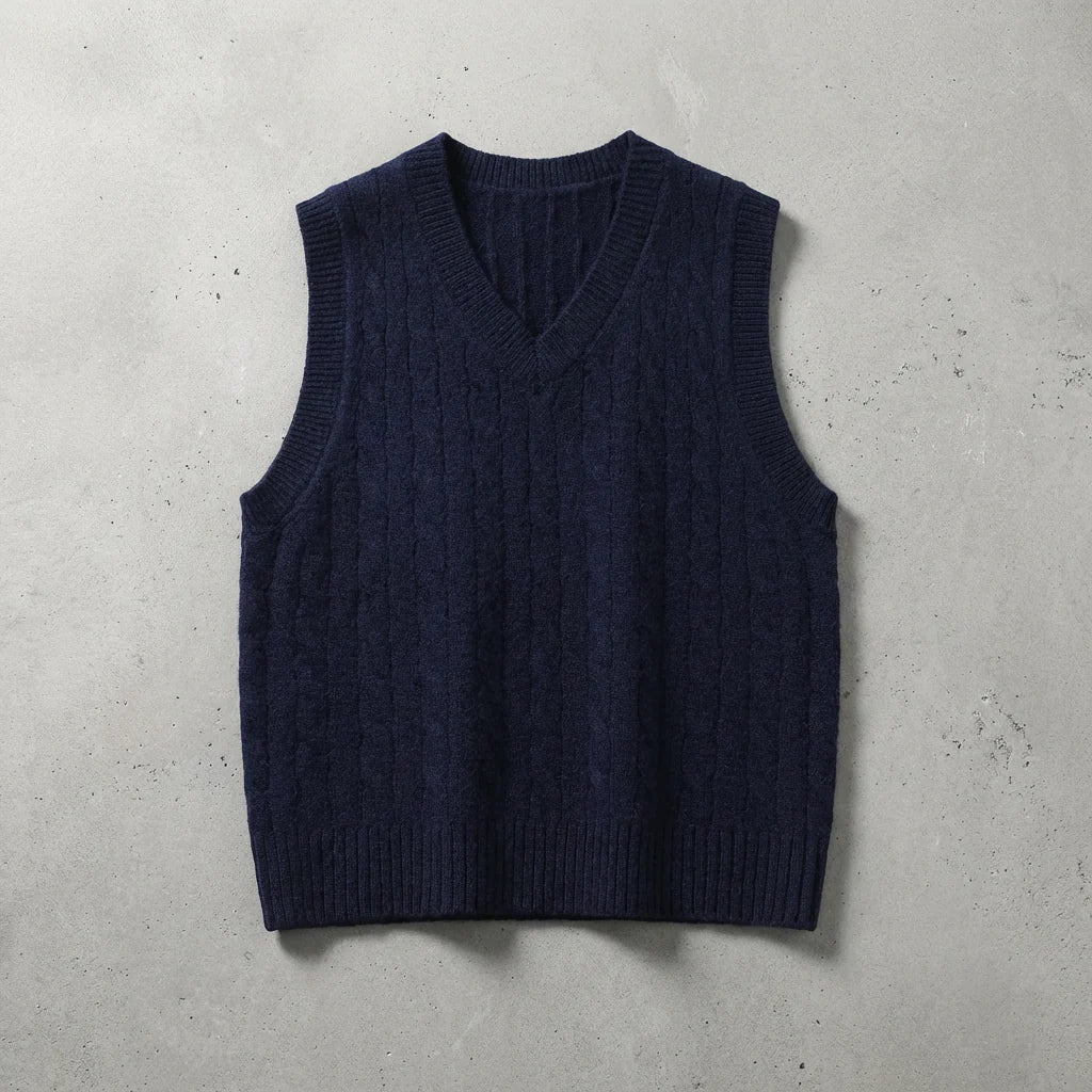 Florence Wool Vest | Women's V-Neck Cable Knit Sweater Vest 1