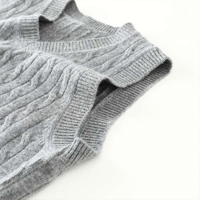 Florence Wool Vest | Women's V-Neck Cable Knit Sweater Vest 3