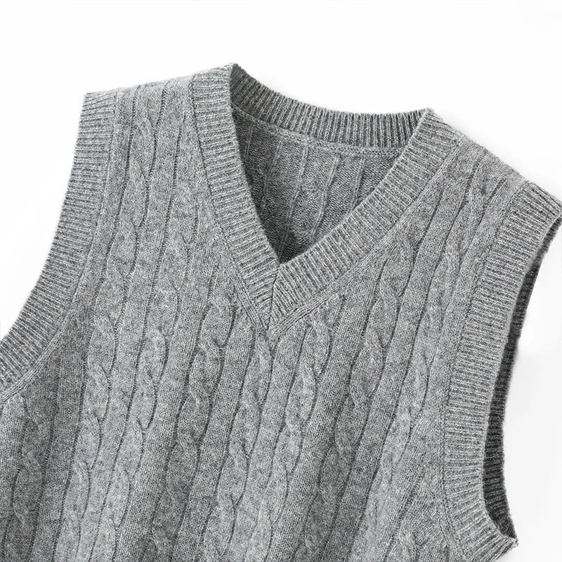 Florence Wool Vest | Women's V-Neck Cable Knit Sweater Vest 4
