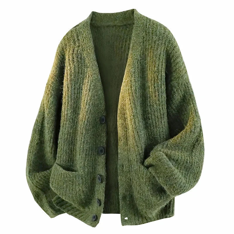 Men's Black Cardigan | Oversized V-Neck Knit Sweater 4