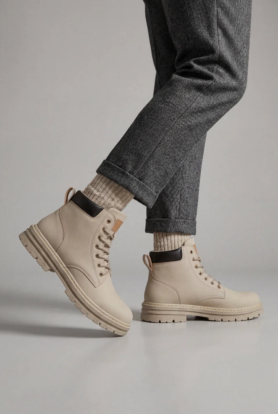 Men's Lace-Up Boots with Chunky Lug Sole 1
