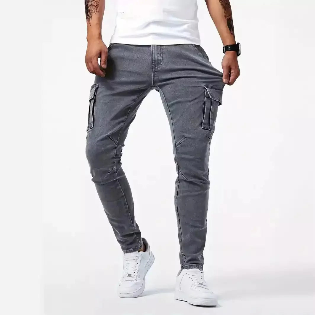 Men's Slim Fit Cargo Jeans | Denim Trousers with Pockets 1