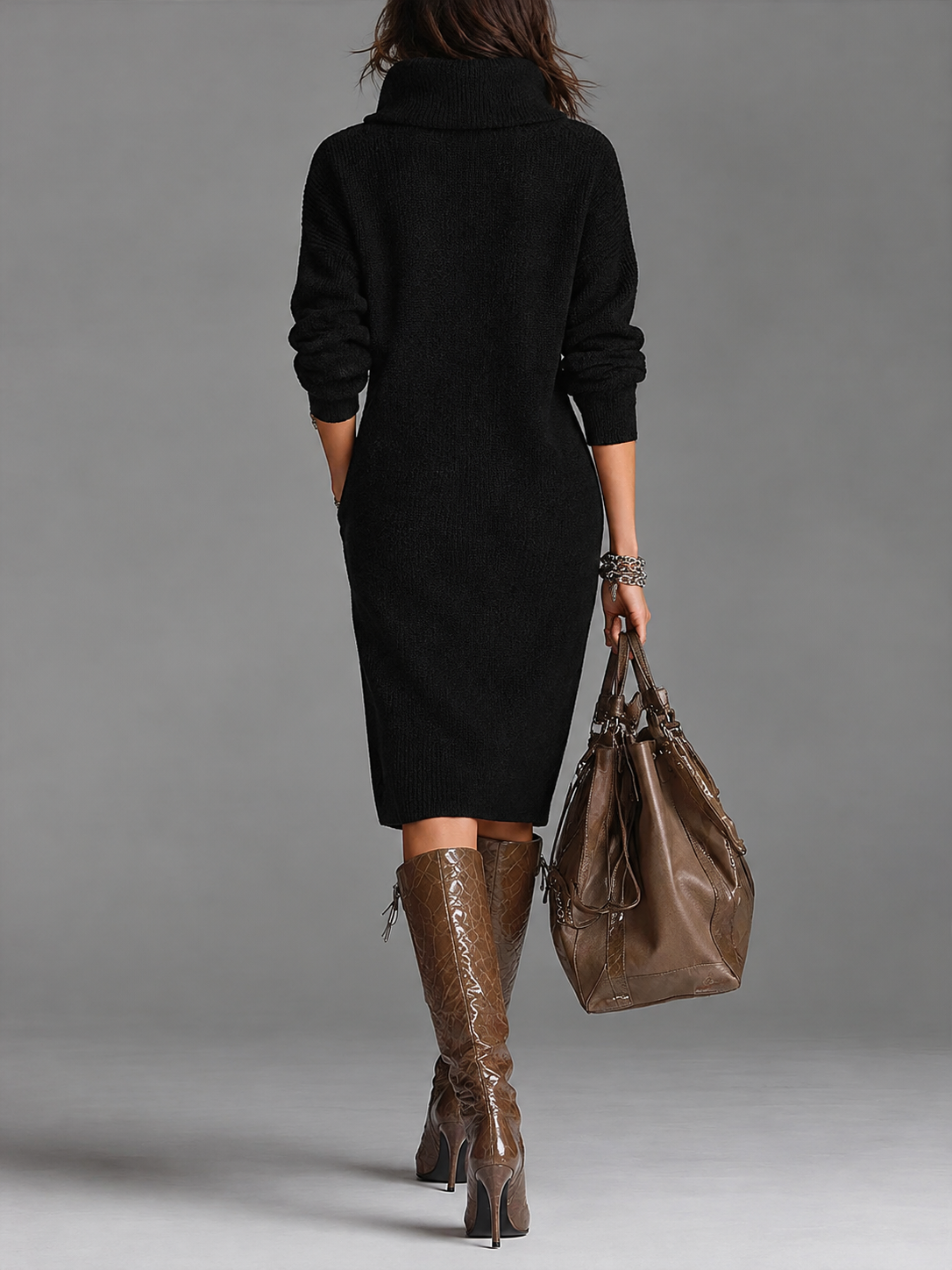 Women’s Elegant Ribbed Button Collar Sweater Dress