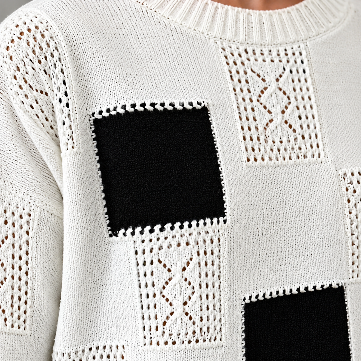 Women’s Geometric Patchwork Crew Neck Jumper