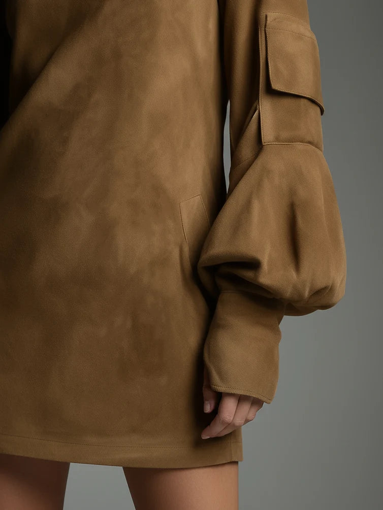 Vintage Suede Turtleneck Mini Dress | Women's Fashion Dress 2