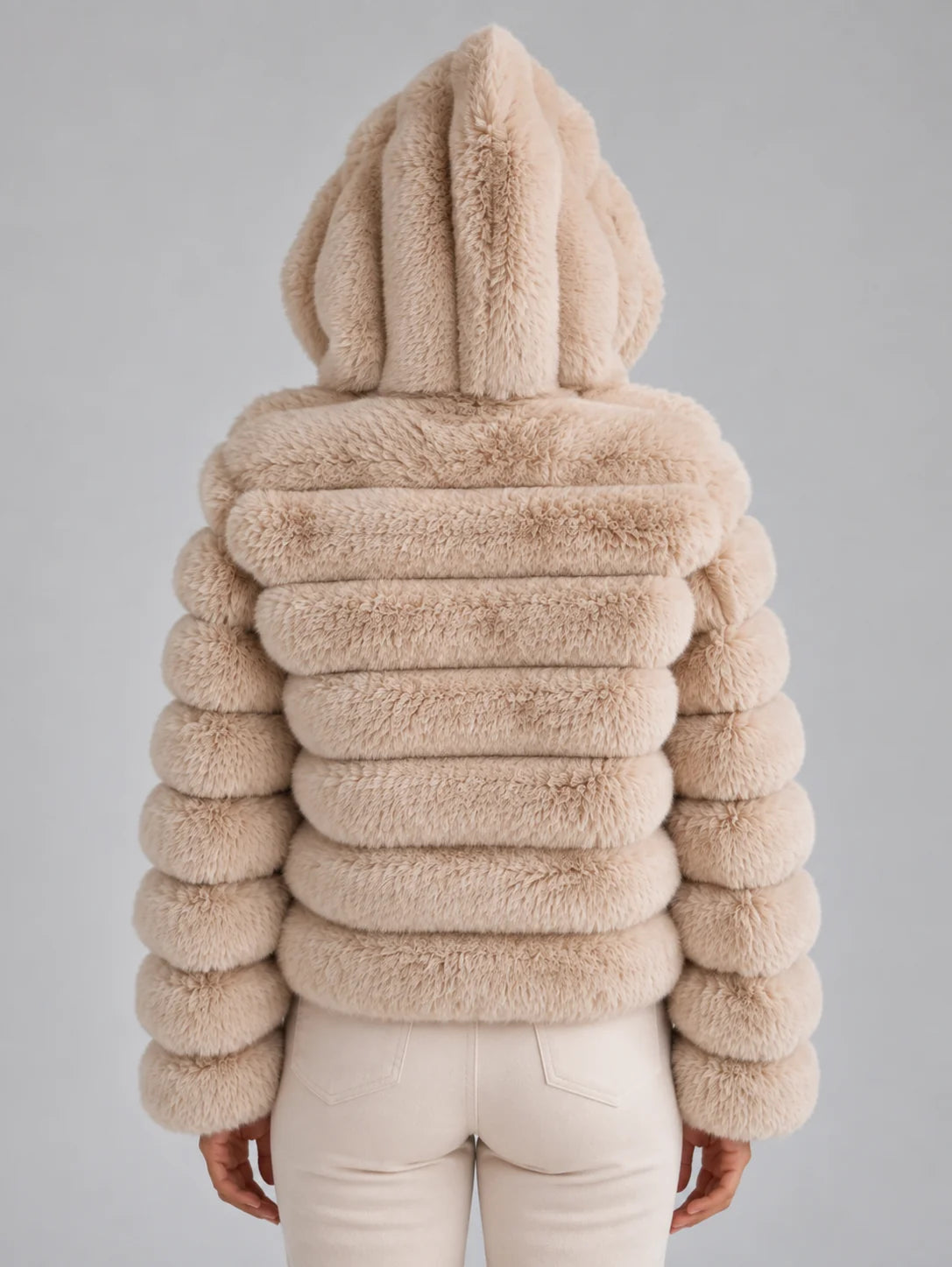 Women’s Cropped Faux Fur Hooded Jacket Winter Coat 1