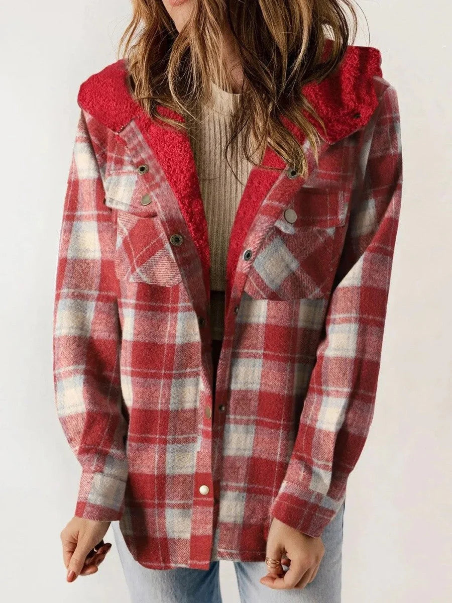 Women’s Hooded Plaid Jacket – Cozy Warmth Meets Timeless Style 7