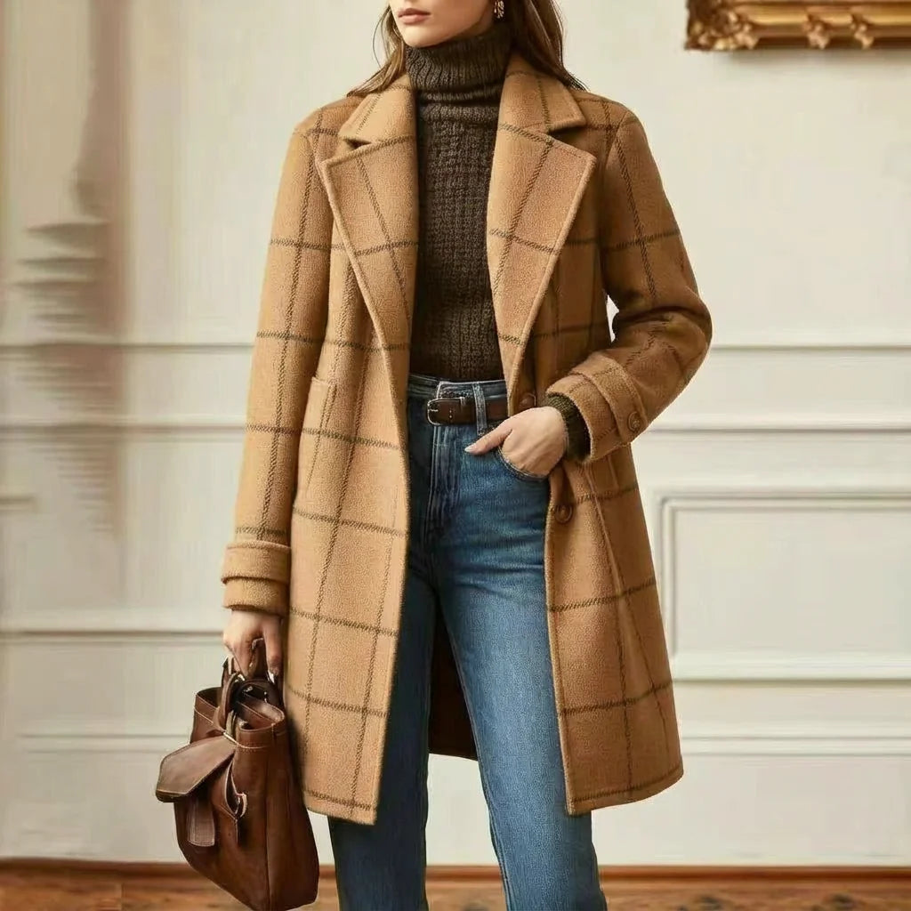 Wool Check Coat Tailored Fit Classic Lapel Collar 12