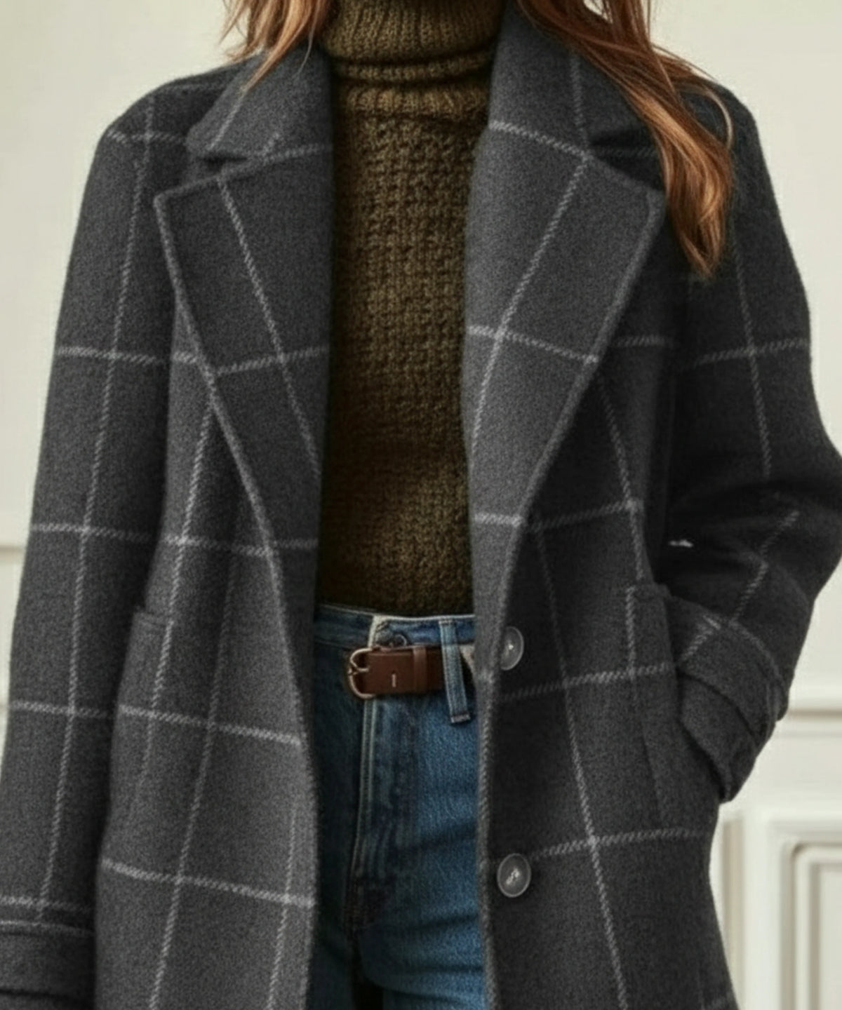 Wool Check Coat Tailored Fit Classic Lapel Collar 4