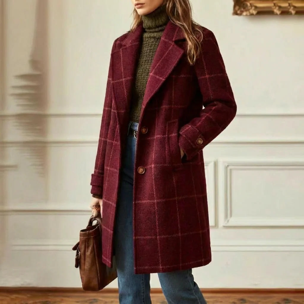 Wool Check Coat Tailored Fit Classic Lapel Collar 9