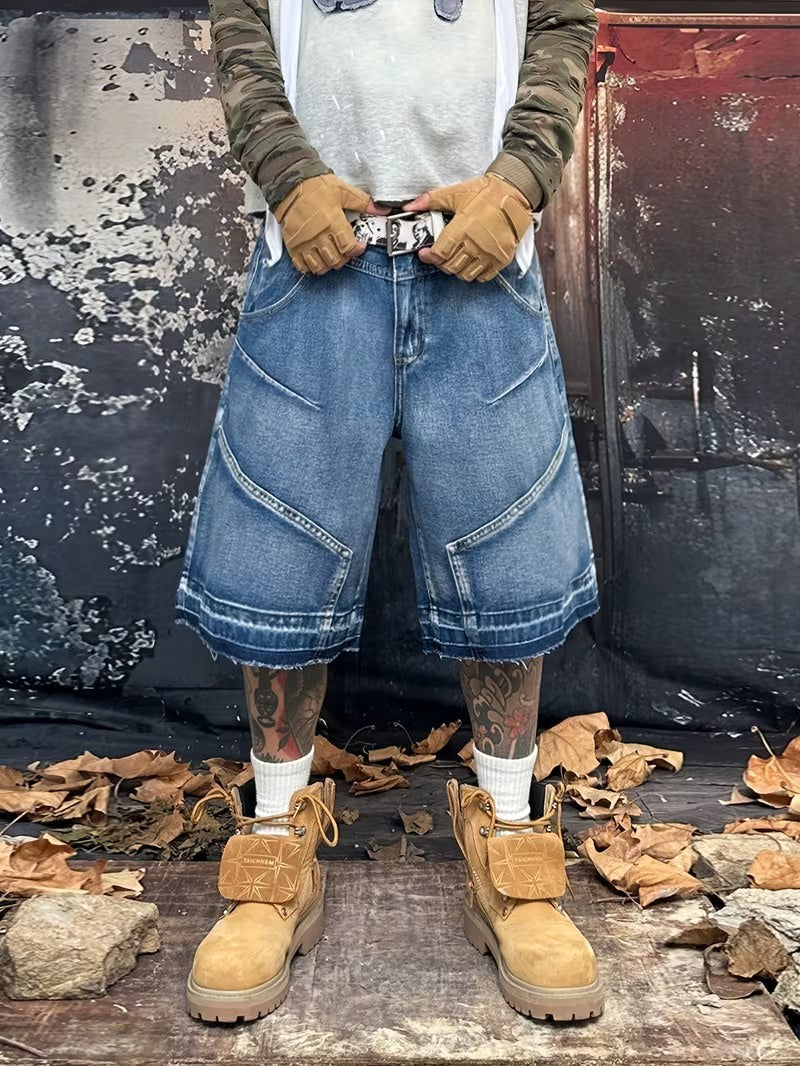 Men’s Wide-Leg Shorts with Frayed Hem