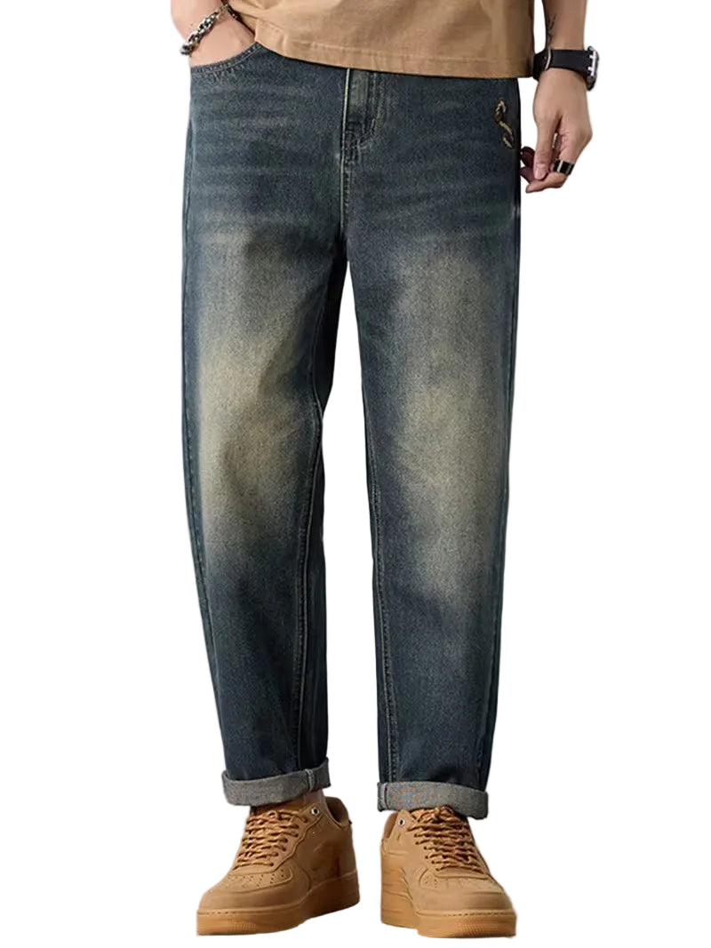 Men's Straight-Leg Pants with Embroidered Motifs