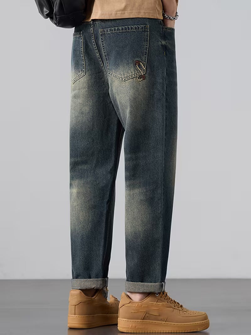 Men's Straight-Leg Pants with Embroidered Motifs