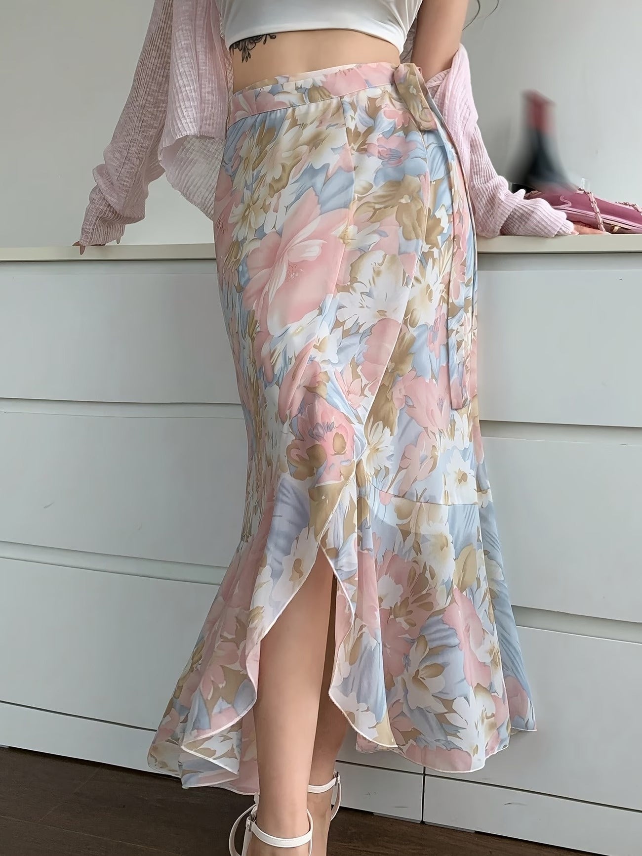 Women’s Floral Wrap-Around Midi Skirt