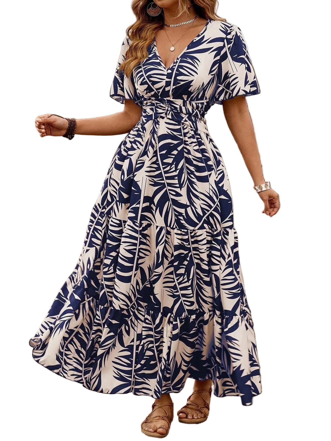 Women’s Leaf-Print Maxi Dress