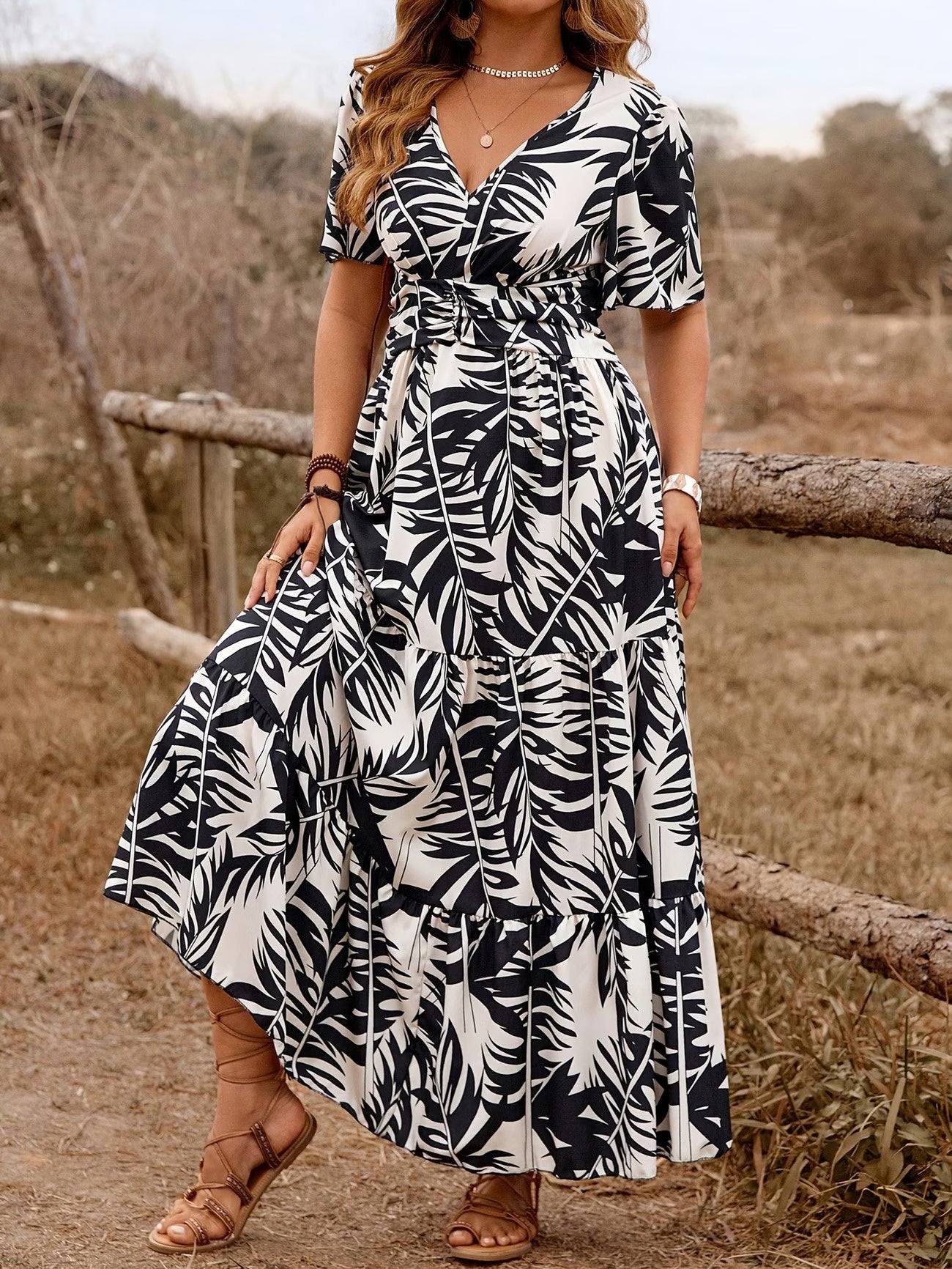 Women’s Leaf-Print Maxi Dress