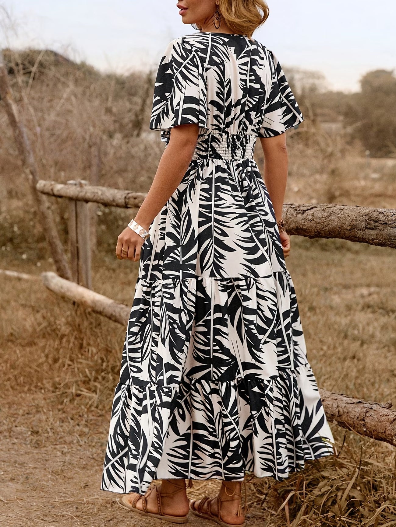 Women’s Leaf-Print Maxi Dress