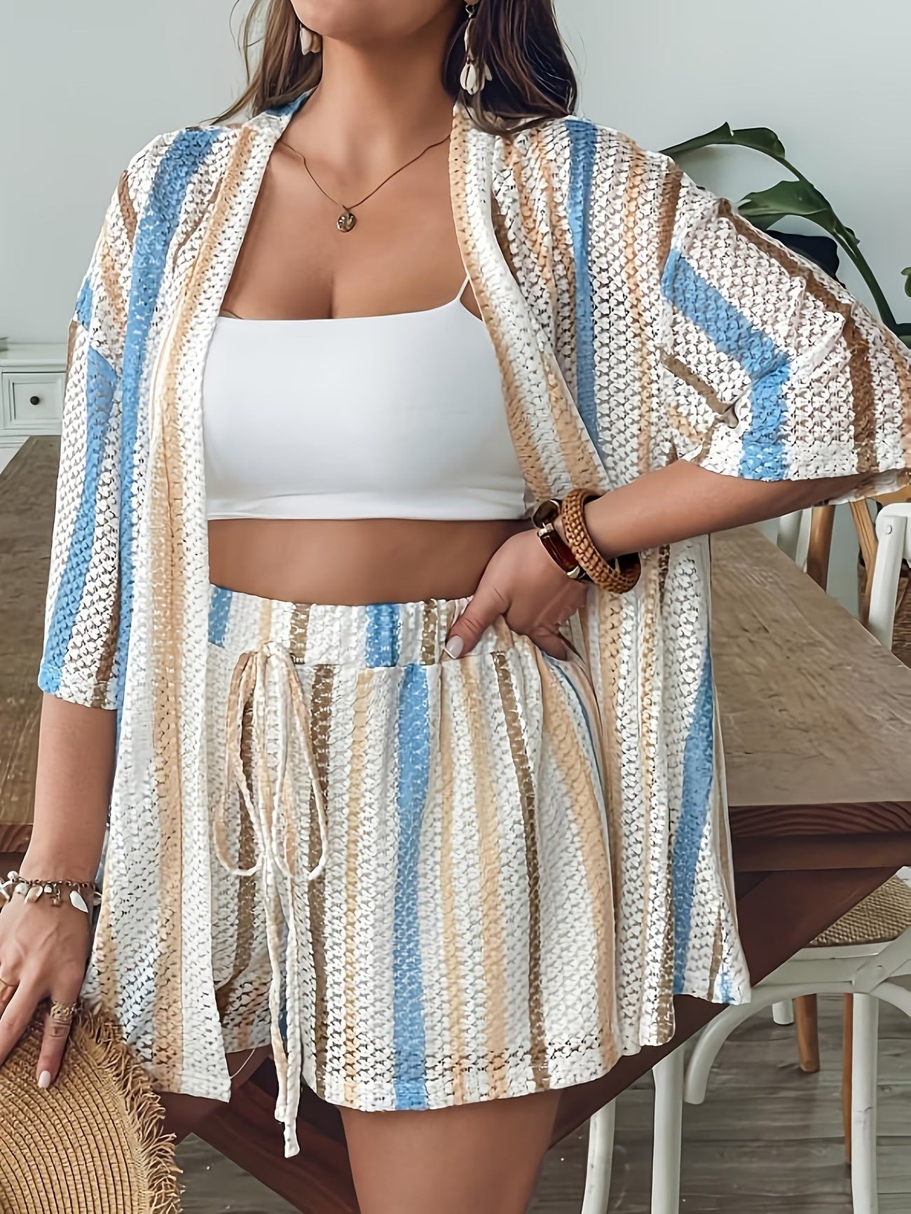 Women’s Two-Piece Set with Striped Pattern