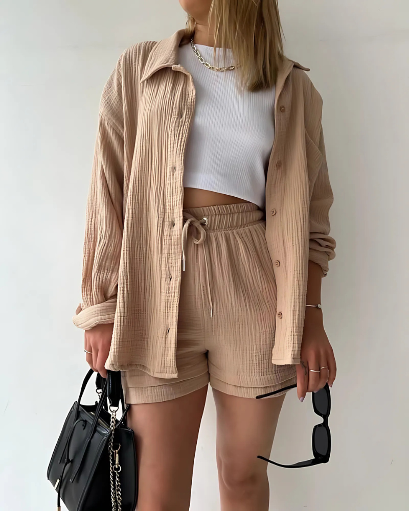 MAYA - COTTON BUTTON-UP SHORTS SET