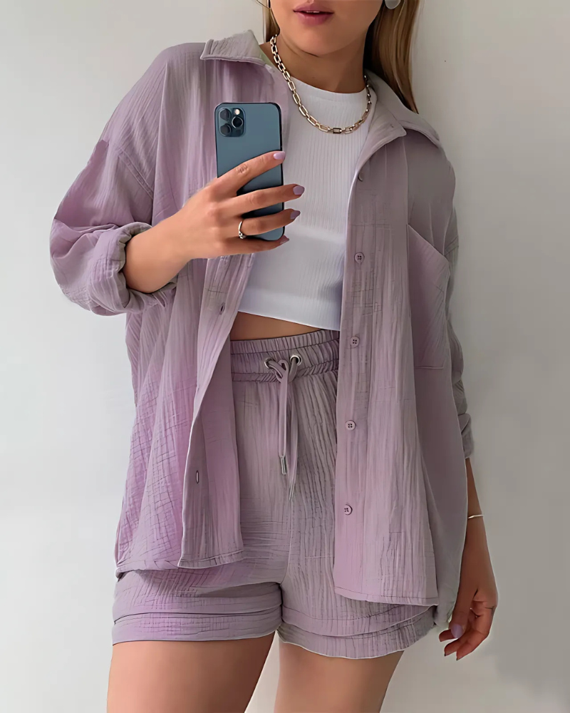 MAYA - COTTON BUTTON-UP SHORTS SET