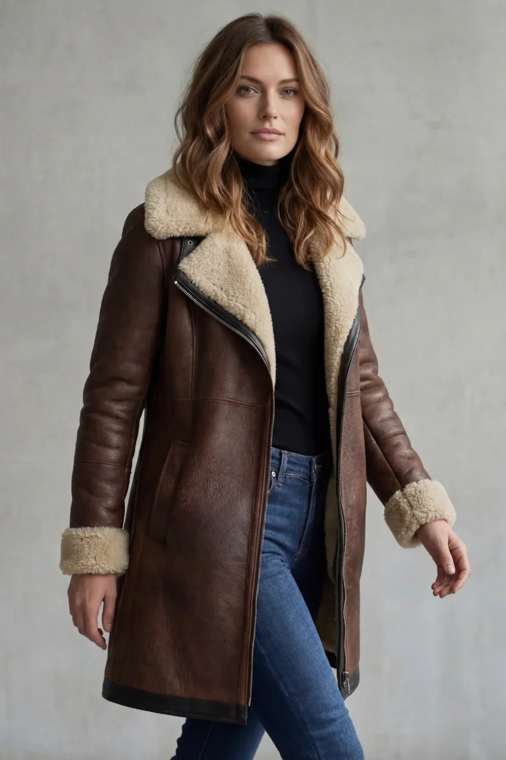 Amara | Women's Leather Coat with Shearling Lining 1