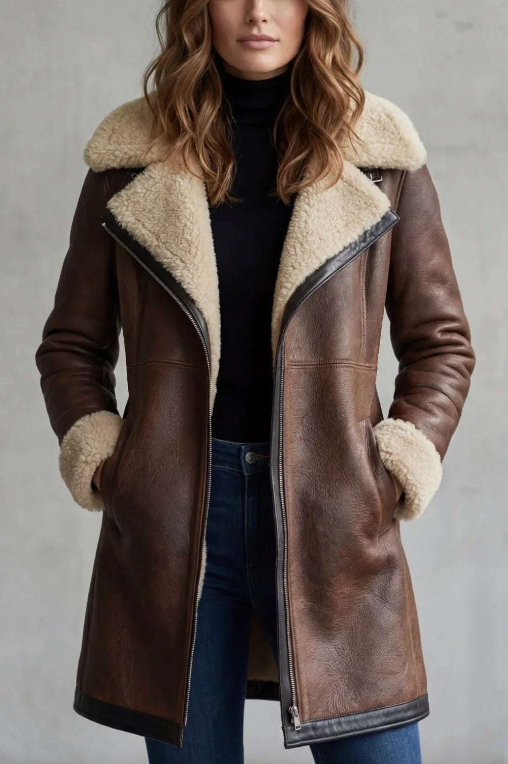 Amara | Women's Leather Coat with Shearling Lining 3