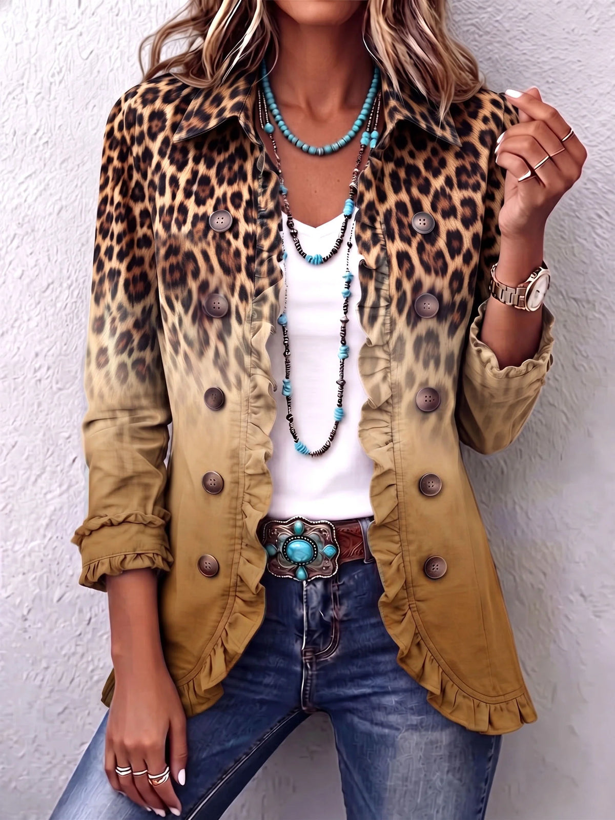 Boho Leopard & Teal Ruffle Blazer ? Elevate Your Fall Style 5