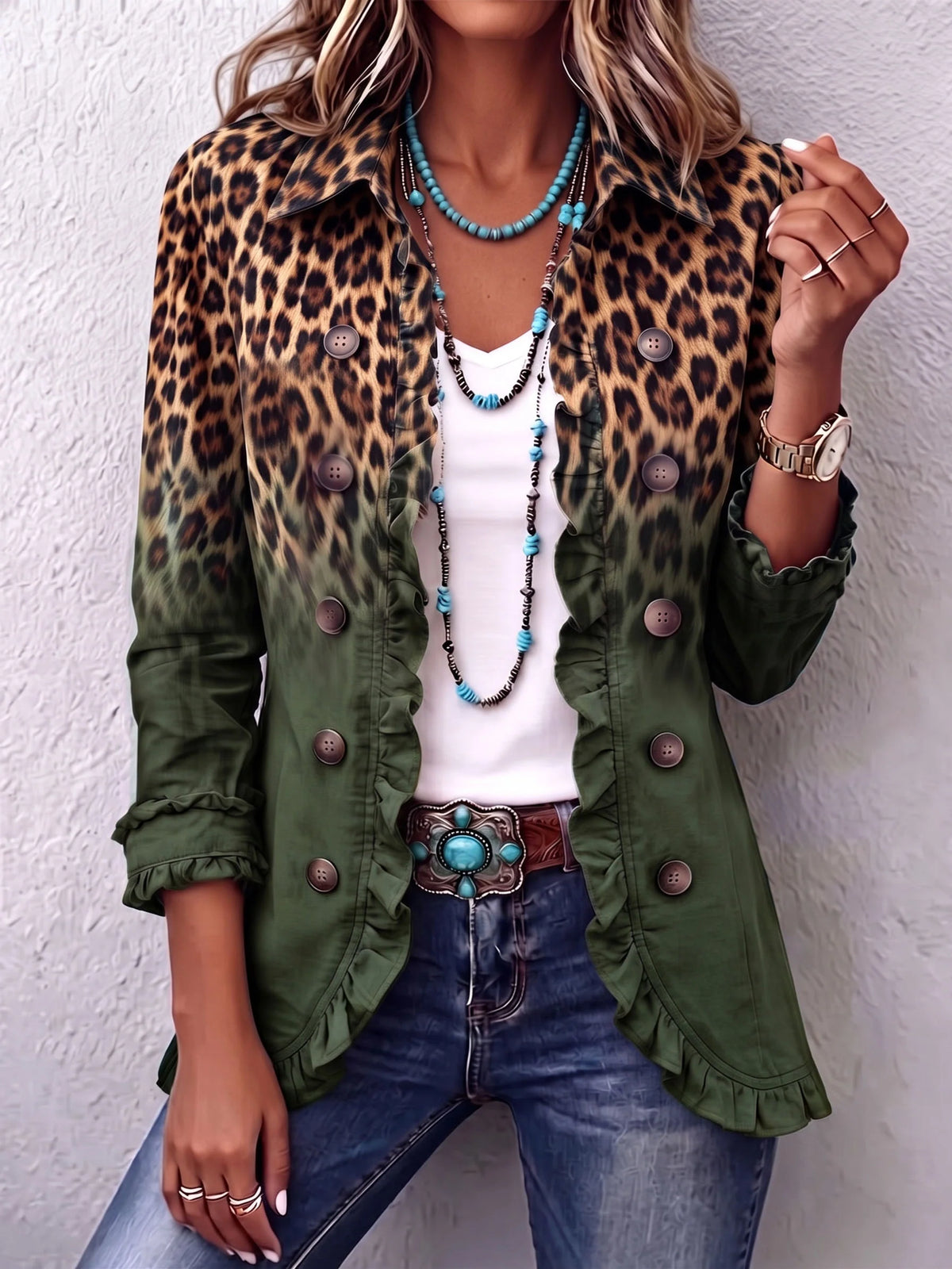 Boho Leopard & Teal Ruffle Blazer ? Elevate Your Fall Style 6