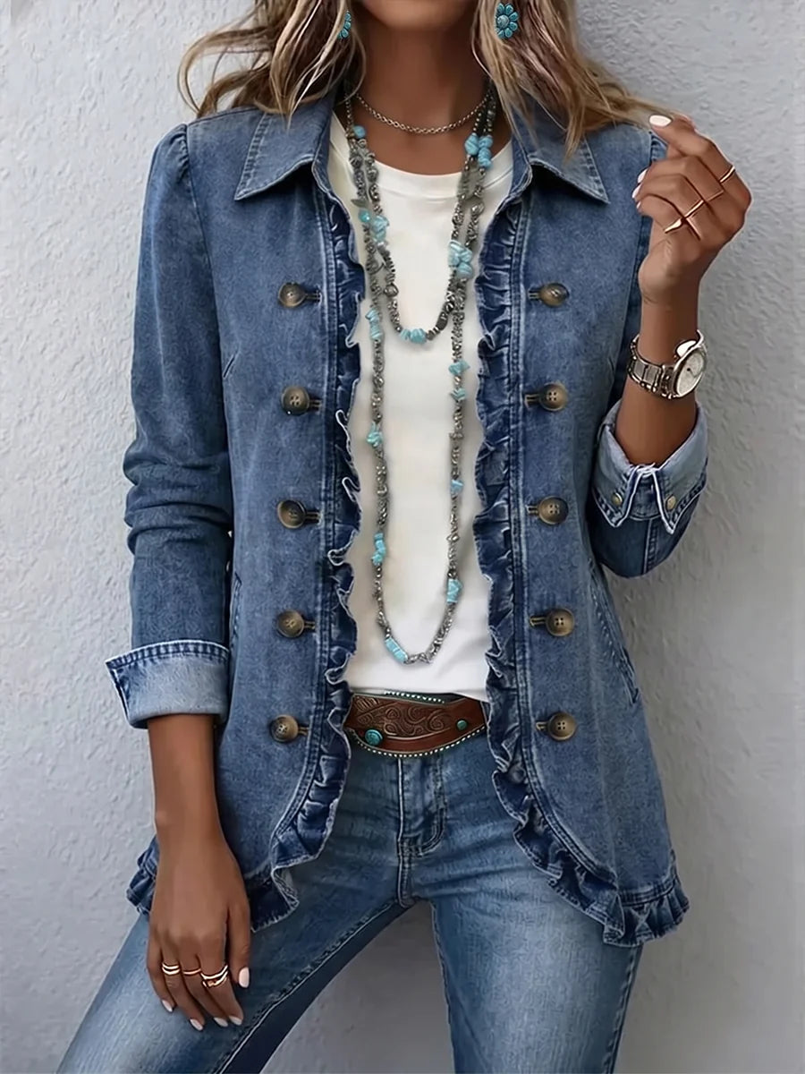 Chic Ruffled Denim Jacket ? Elevate Your Everyday Style with Feminine Flair 0
