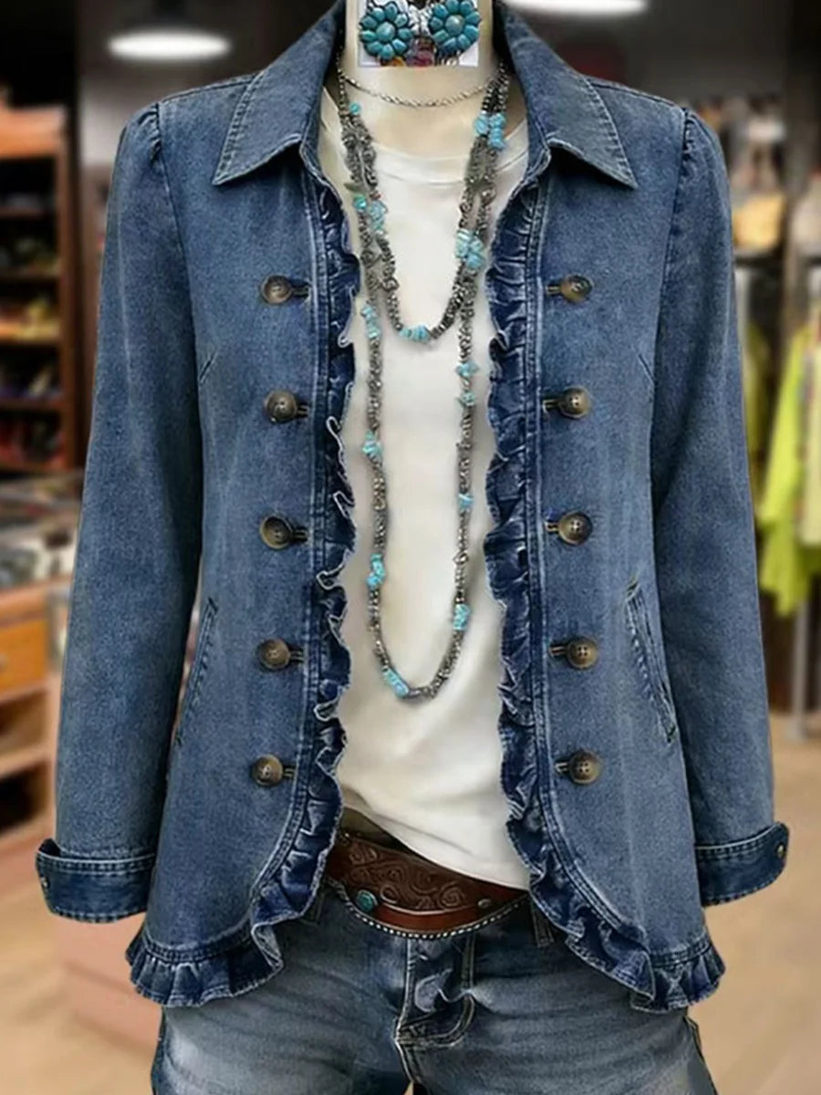 Chic Ruffled Denim Jacket ? Elevate Your Everyday Style with Feminine Flair 1