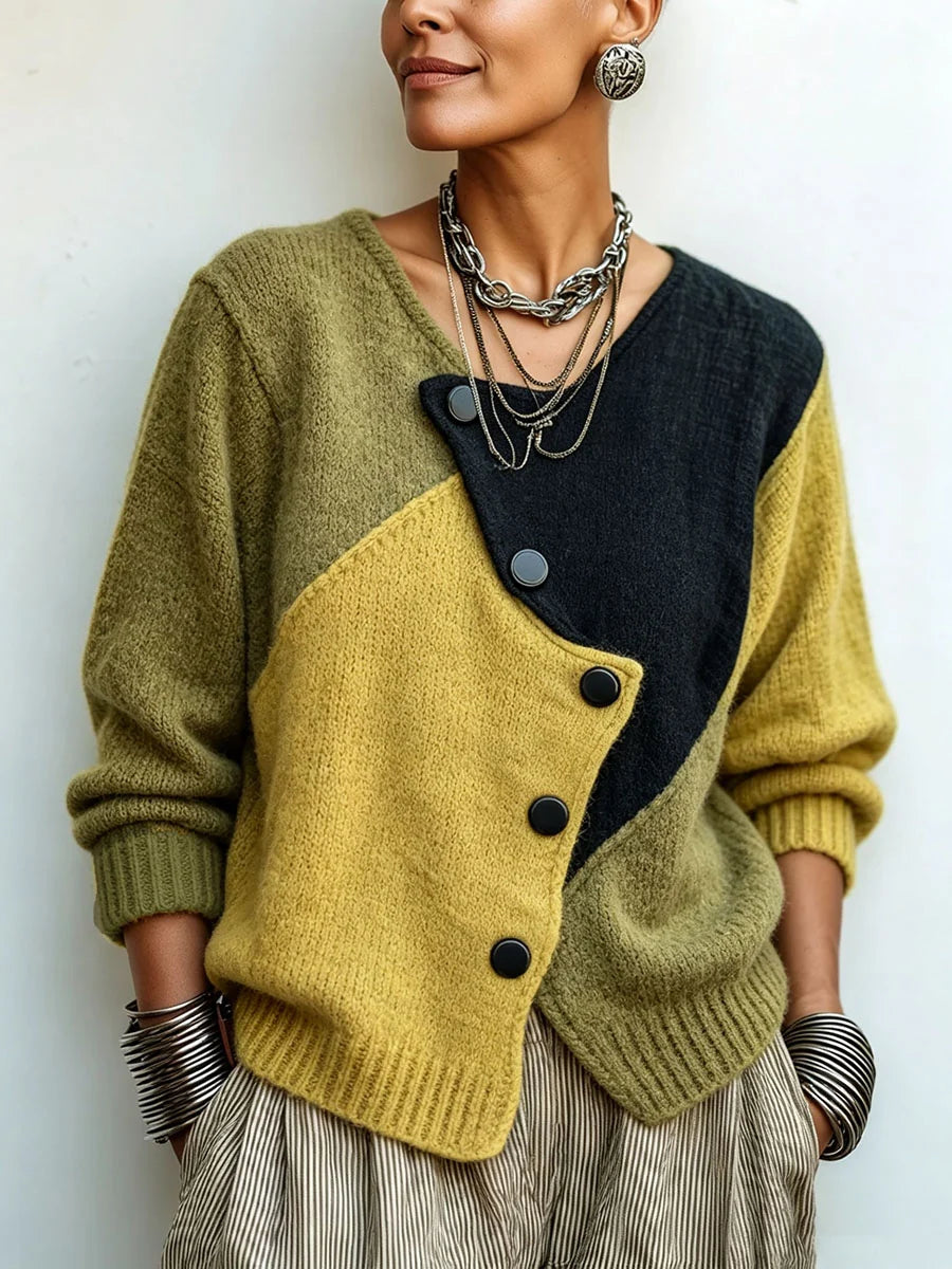 Cozy Asymmetric Color-Block Sweater ? Stylish Warmth for Autumn 0