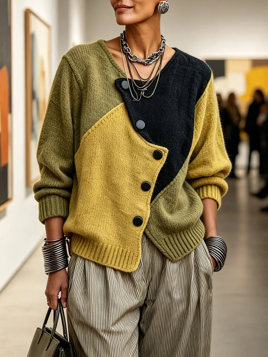 Cozy Asymmetric Color-Block Sweater ? Stylish Warmth for Autumn 1