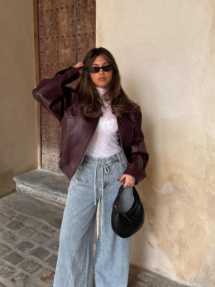 Cropped Oversized Leather Jacket Women | Women's Jacket 1