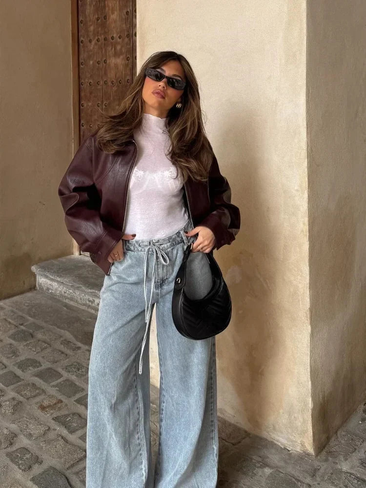 Cropped Oversized Leather Jacket Women | Women's Jacket 2