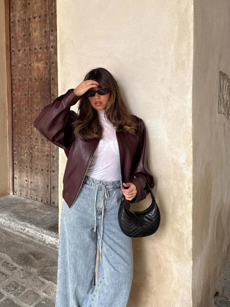 Cropped Oversized Leather Jacket Women | Women's Jacket 3
